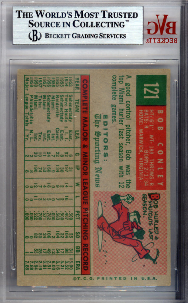 Bob Conley Autographed 1959 Topps Rookie Card #121 Philadelphia Phillies Beckett Beckett Image a