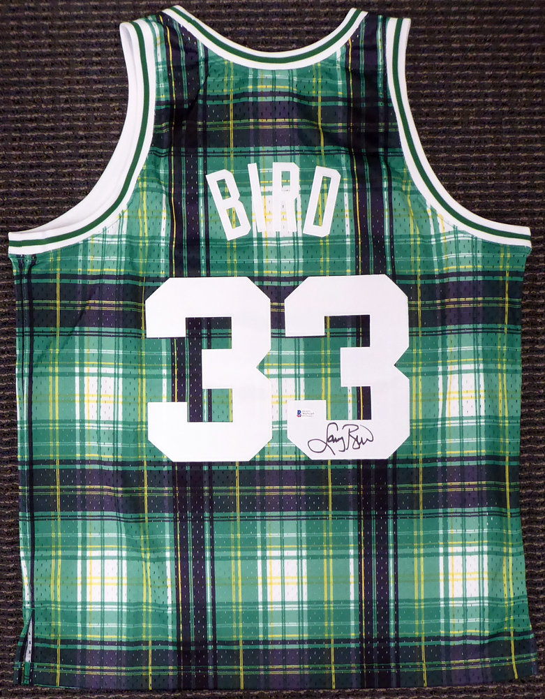 Celtics Larry Autographed Signed Boston Bird Green Mitchell & Ness Private School Swingman Jersey Size L Beckett Beckett Image a