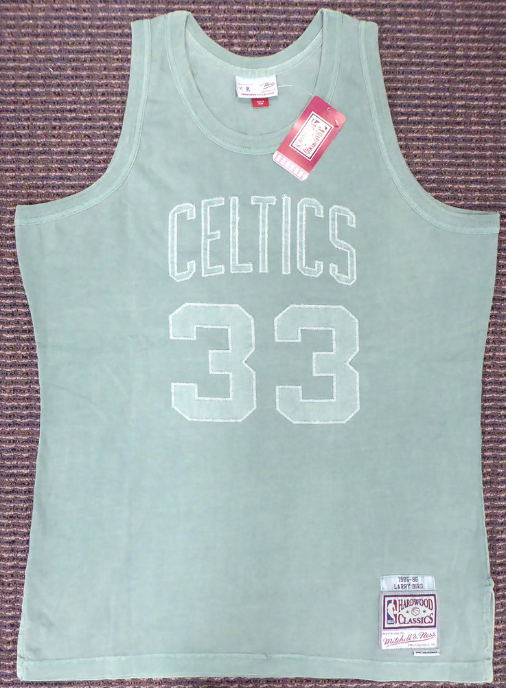 Celtics Larry Autographed Signed Boston Bird Green Mitchell & Ness Washed Out Swingman Jersey Size L Beckett Beckett Image a