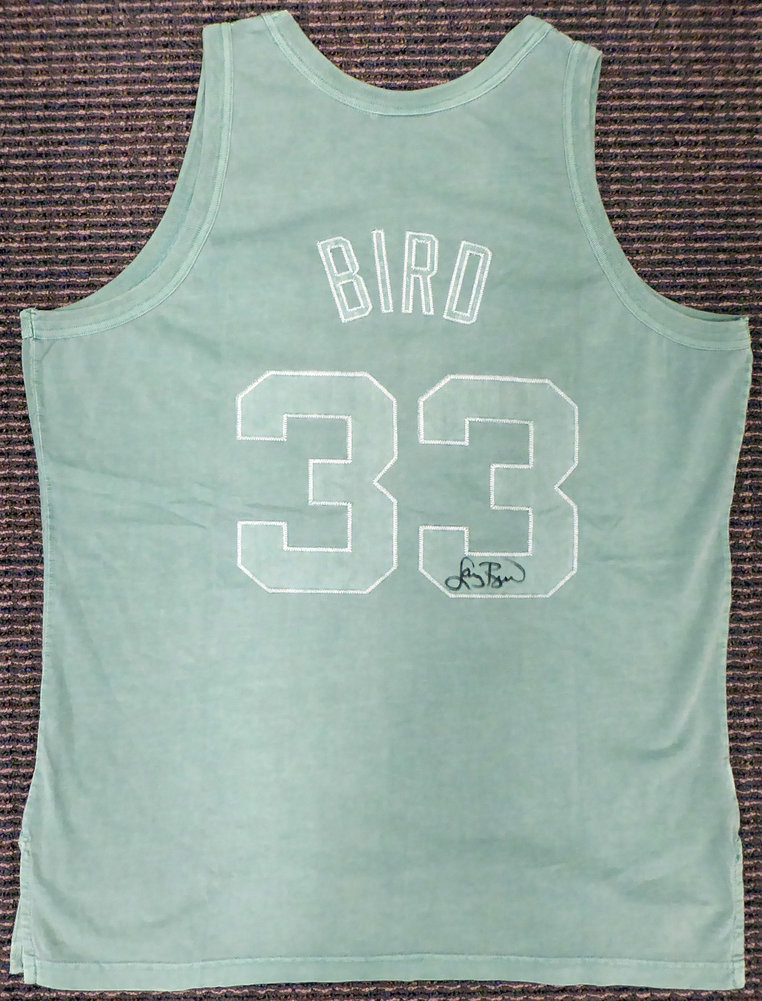 Celtics Larry Autographed Signed Boston Bird Green Mitchell & Ness Washed Out Swingman Jersey Size Xl Beckett Beckett Image a