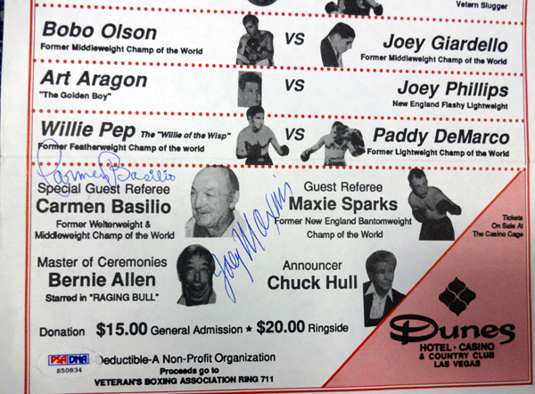 Willie Pep Autographed Signed Boxing Greats 9X16 Program With 9 Total Signatures Including , Gene Fullmer & Joey Maxim PSA/DNA Image a