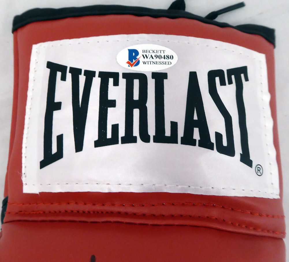 Red Everlast Red Autographed Signed Boxing Greats Boxing Glove With 3 Total Signatures Including Sugar Ray Leonard, Thomas Hitman Hearns & Roberto Duran Lh Beckett Beckett #177569 Image a