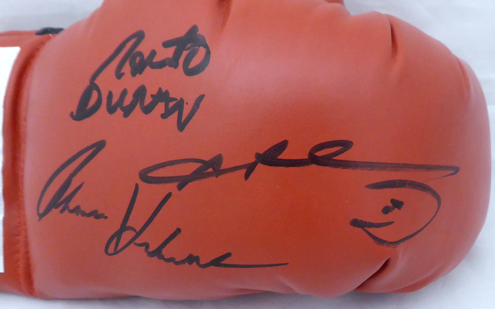 Red Everlast Red Autographed Signed Boxing Greats Boxing Glove With 3 Total Signatures Including Sugar Ray Leonard, Thomas Hitman Hearns & Roberto Duran Rh Beckett Beckett #177568 Image a