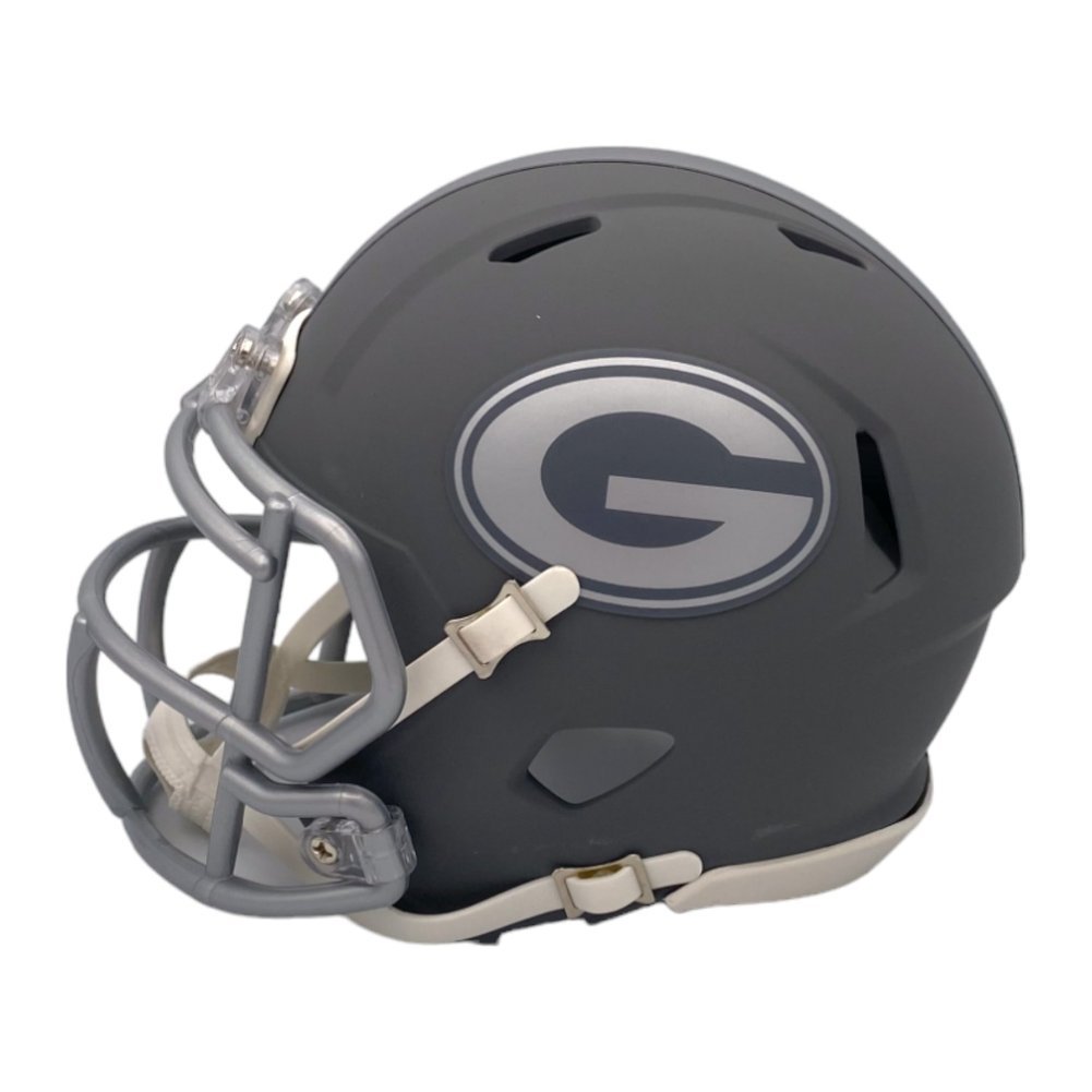 Brock Bowers Autographed Georgia Bulldogs Riddell Gray Slate Mini Helmet - Beckett Image a