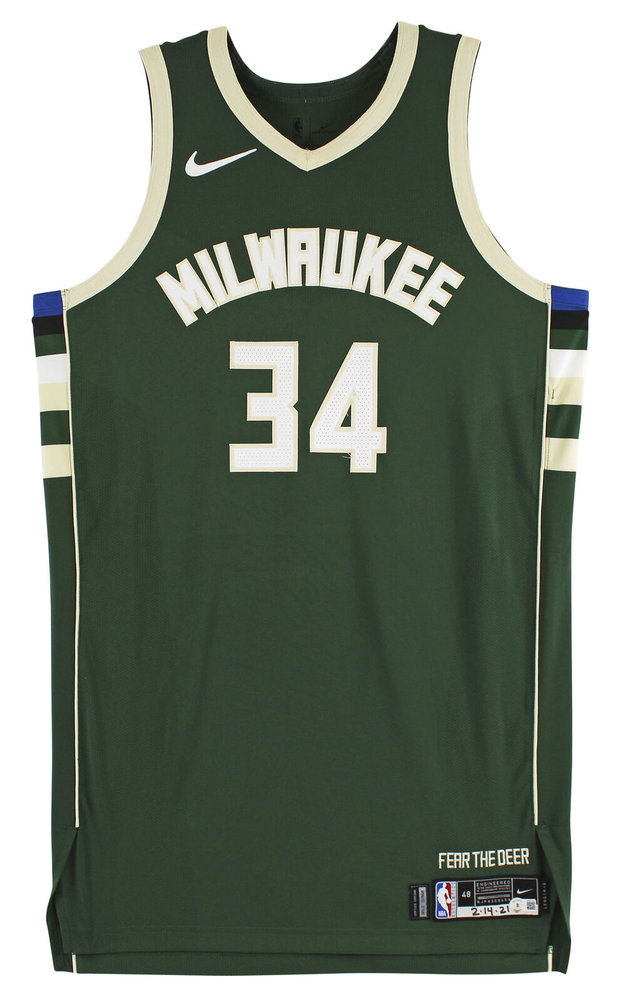 Bucks Giannis Autographed Signed Antetokounmpo 2021 Game Used Green Nike Icon Jersey Beckett Image a