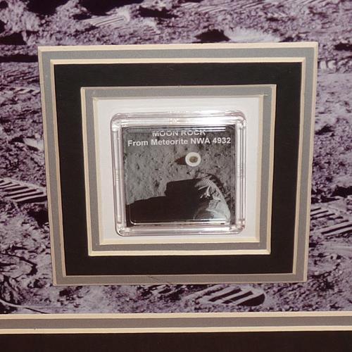 Buzz Aldrin Autographed Signed Apollo 11 Moon Landing (With American Flag) Deluxe Framed 13X19 Photo With Floating Matted Signature And Genuine Moon Rock - JSA Image a