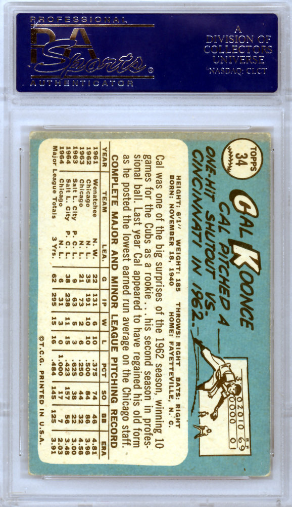 Cal Koonce Autographed 1965 Topps Card #34 Chicago Cubs PSA/DNA Image a