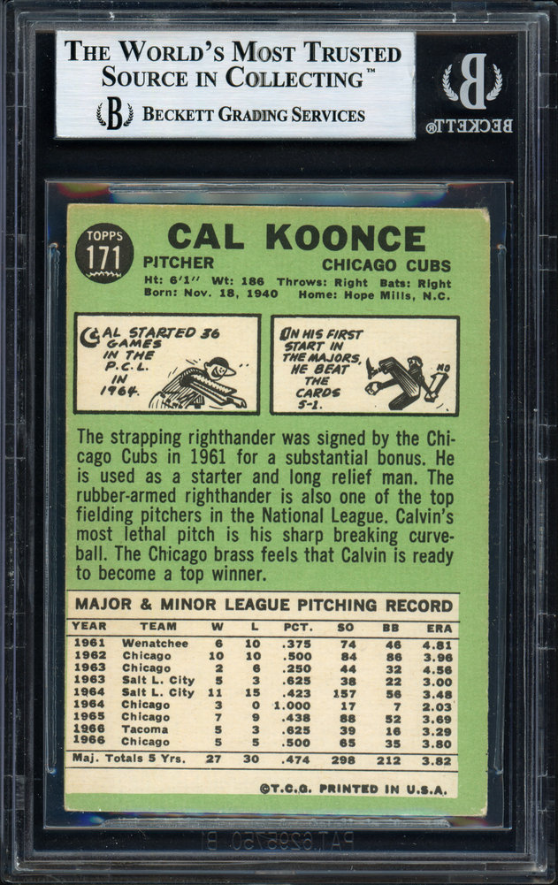 Cal Koonce Autographed 1967 Topps Card #171 Chicago Cubs Beckett Beckett Image a