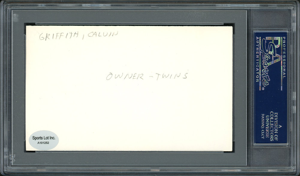 Calvin Griffith Autographed 3X5 Index Card Minnesota Twins Owner PSA/DNA Image a