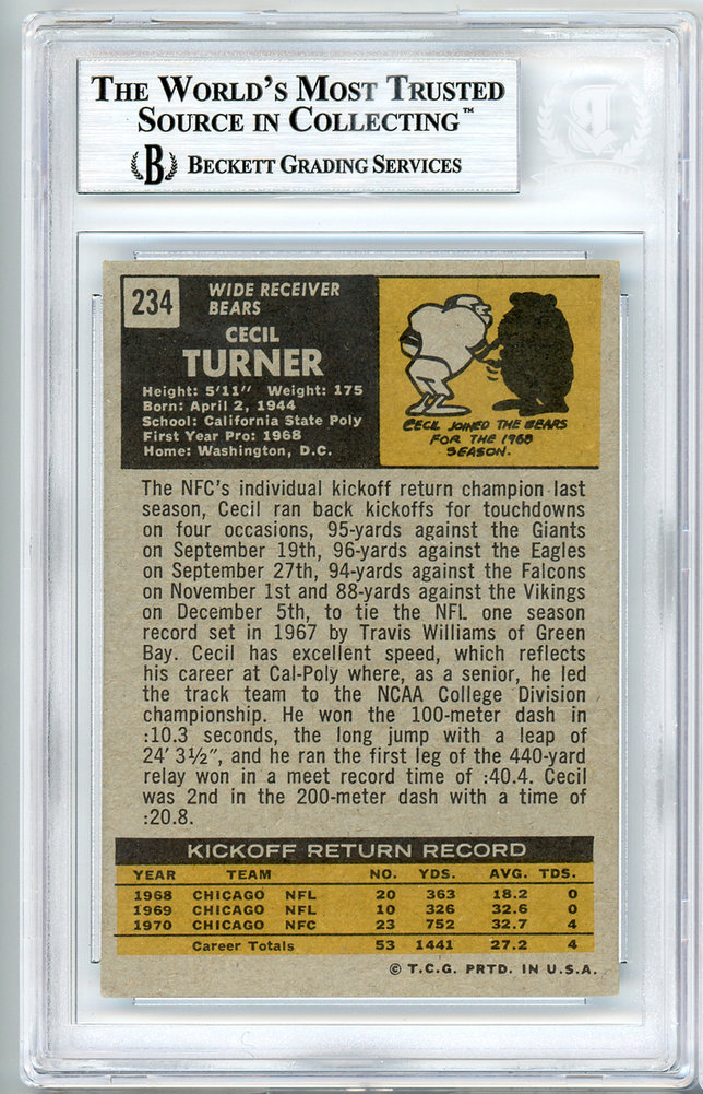 Cecil Turner Autographed 1971 Topps Rookie Card #234 Chicago Bears Beckett Beckett Image a