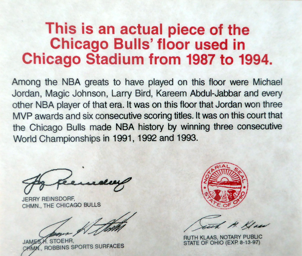 Michael Jordan Chicago Bulls Game Used 6X6 Blonde Hardwood Floor Piece Image a