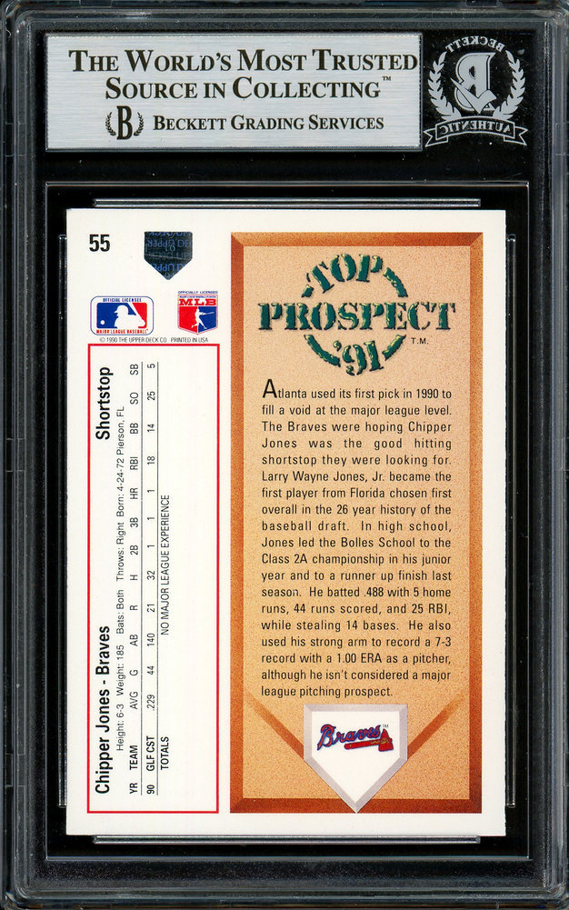 Chipper Jones Autographed 1991 UDA Card #55 Atlanta Braves Beckett Beckett Image a