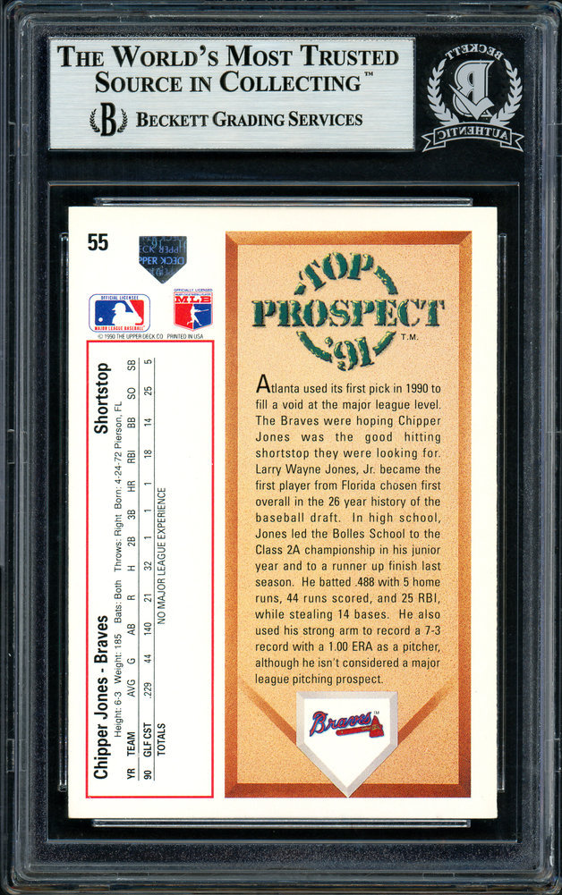 Chipper Jones Autographed 1991 UDA Rookie Card #55 Atlanta Braves Beckett Beckett Image a