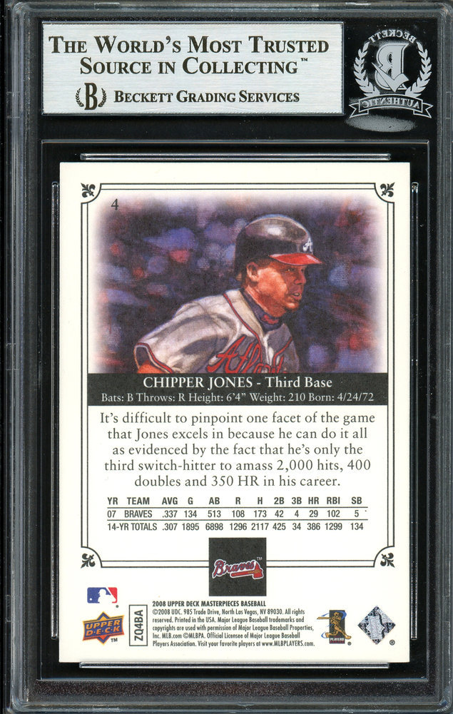 Chipper Jones Autographed 2008 UDA Masterpieces Card #4 Atlanta Braves Beckett Beckett Image a