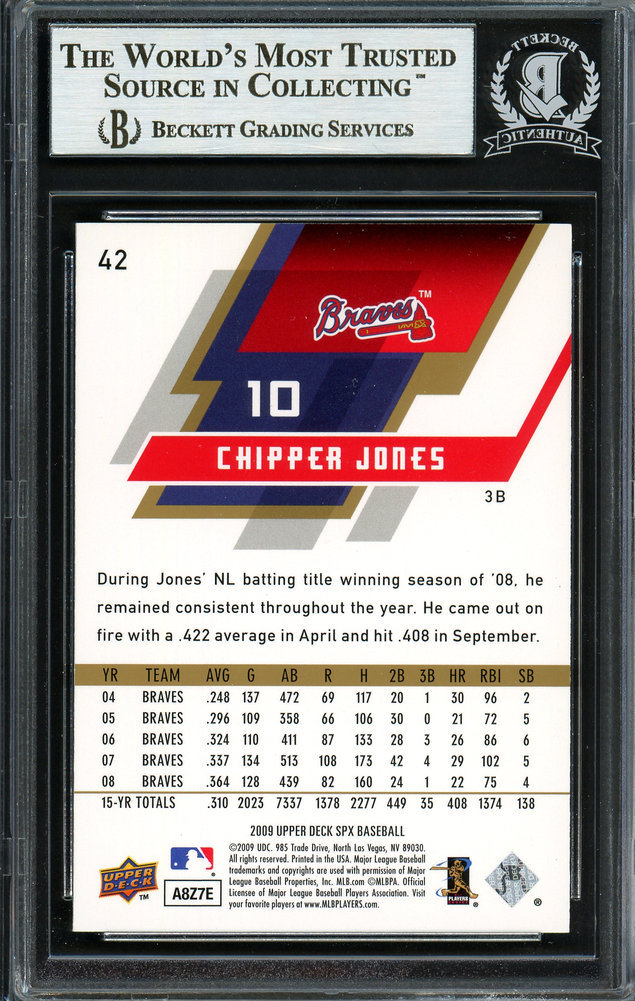 Chipper Jones Autographed 2009 UDA Spx Card #42 Atlanta Braves Beckett Beckett Image a