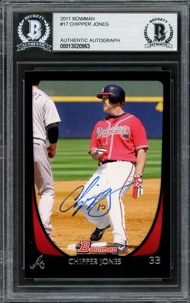 Chipper Jones Autographed 2011 Bowman Card #17 Atlanta Braves Beckett Beckett Image a