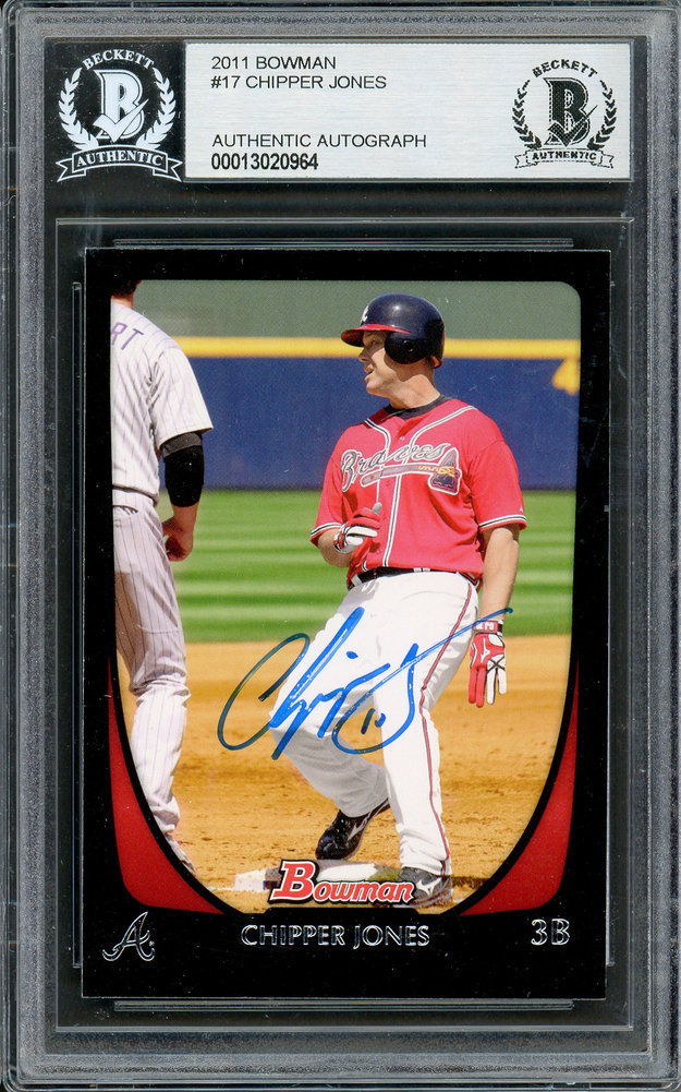 Chipper Jones Autographed 2011 Bowman Card #17 Atlanta Braves Beckett Beckett Image a