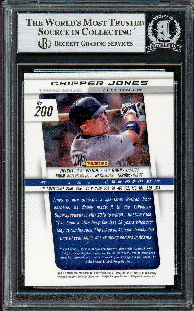 Chipper Jones Autographed 2013 Panini Prizm Card #200 Atlanta Braves Beckett Beckett Image a