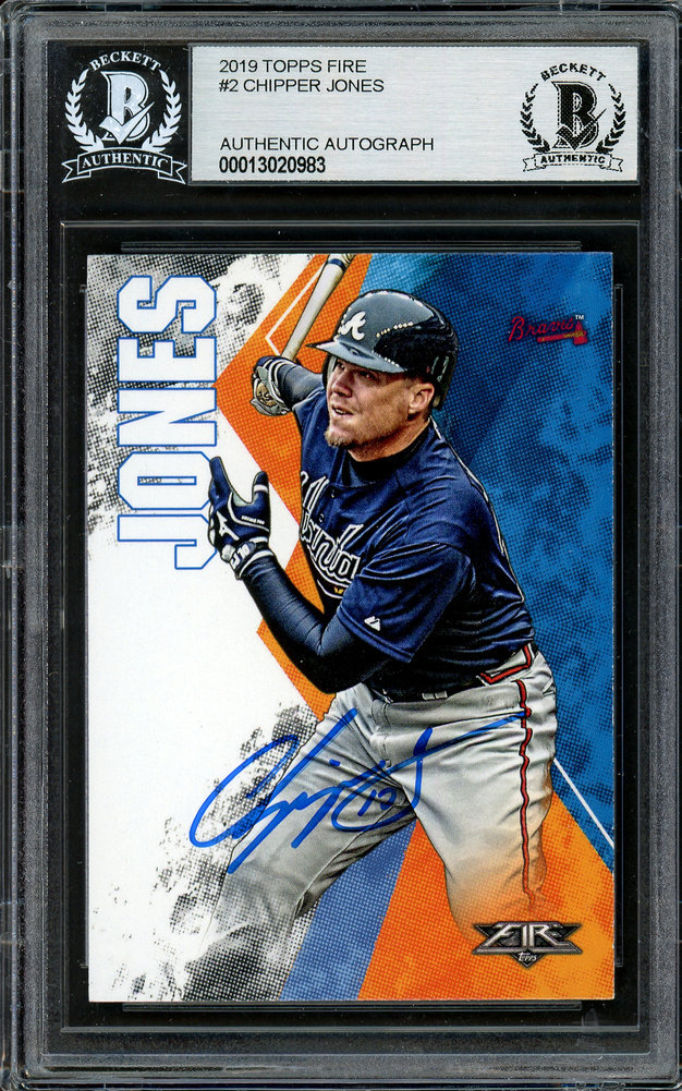 Chipper Jones Autographed 2019 Topps Fire Card #2 Atlanta Braves Beckett Beckett Image a