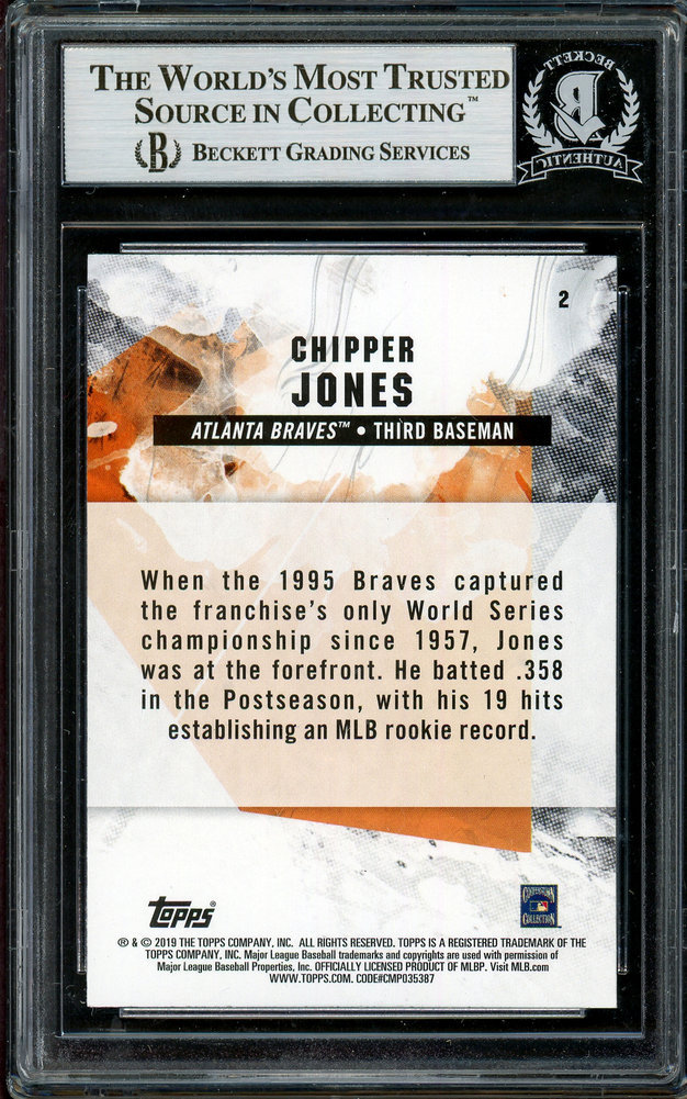 Chipper Jones Autographed 2019 Topps Fire Card #2 Atlanta Braves Beckett Beckett Image a