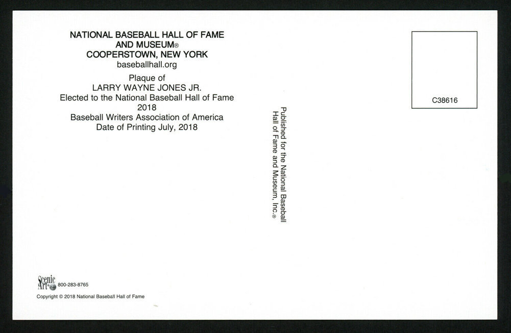 Chipper Jones Autographed HOF Plaque Postcard Atlanta Braves #150326 Image a