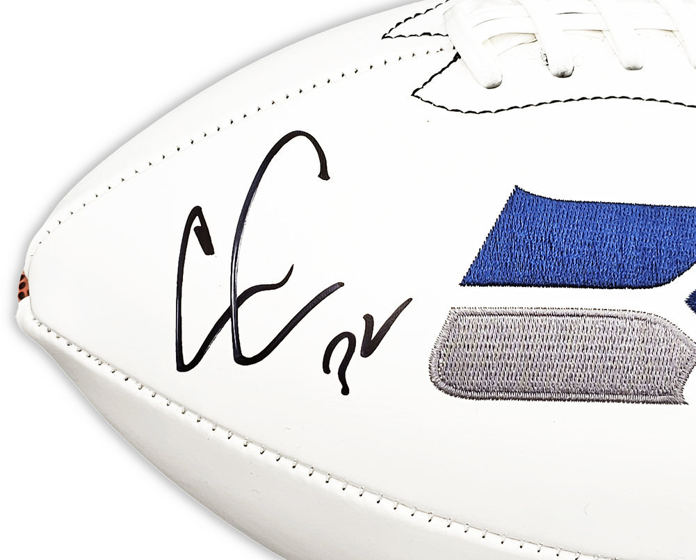 Chris Carson Autographed Seattle Seahawks White Logo Football Fanatics Holo #215882 Image a