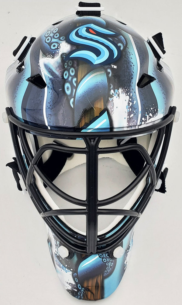 Chris Driedger Autographed Seattle Kraken Blue Mini Goalie Mask Fanatics Holo #200292 Image a