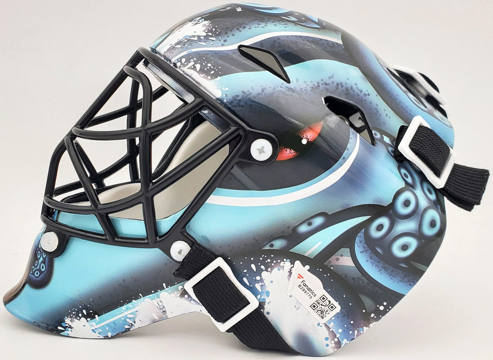 Chris Driedger Autographed Seattle Kraken Blue Mini Goalie Mask Fanatics Holo #200292 Image a