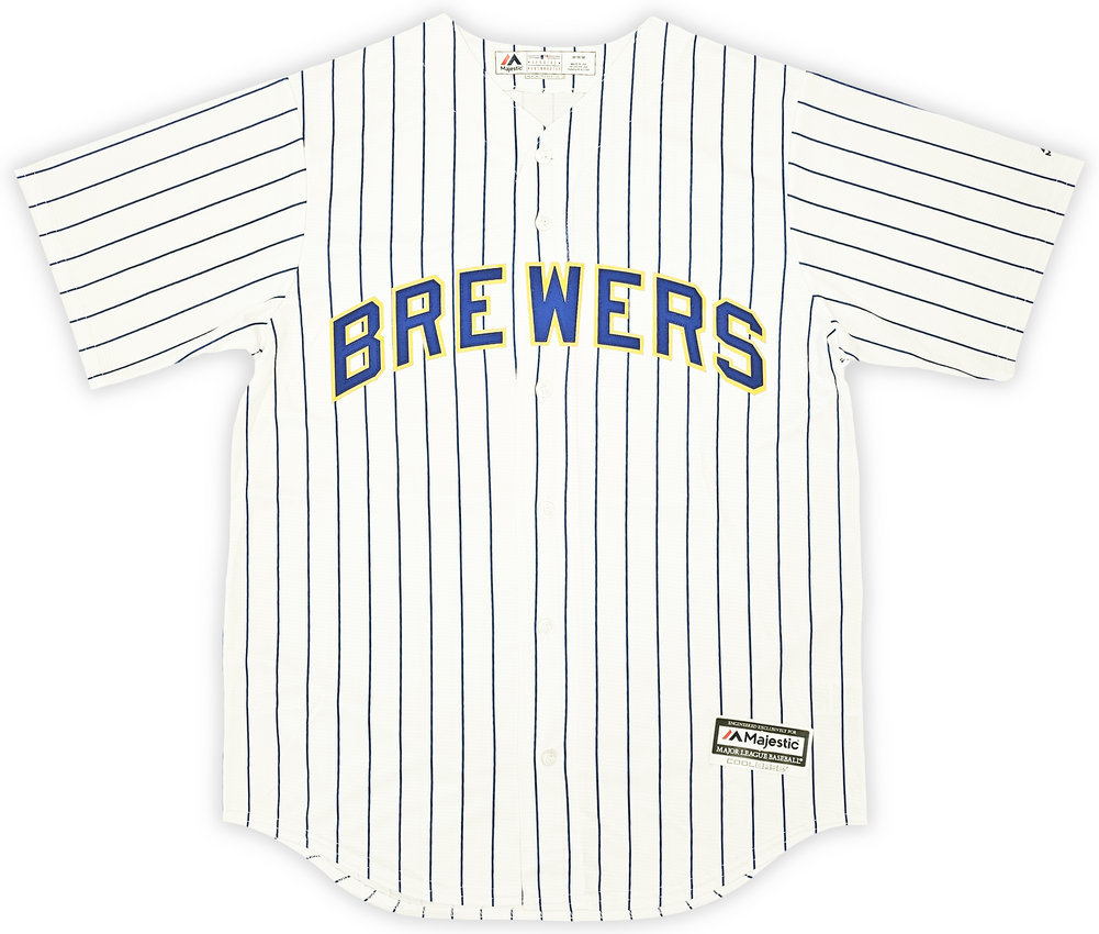 Milwaukee Brewers Christian Yelich Autographed White Pinstripe Majestic Jersey Size M JSA Image a