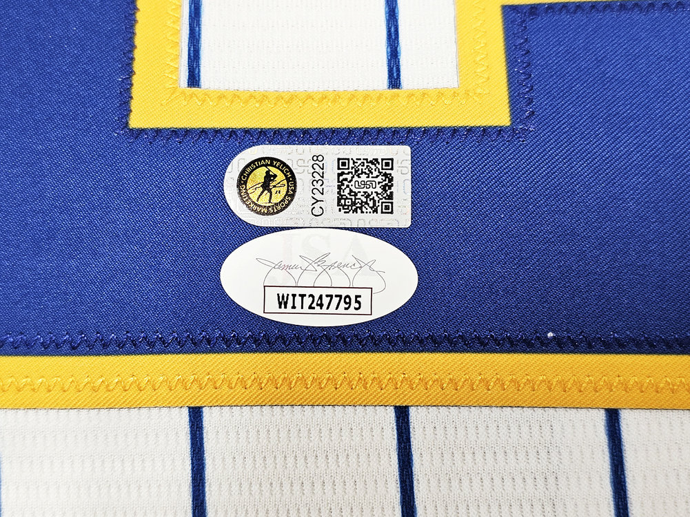 Milwaukee Brewers Christian Yelich Autographed White Pinstripe Majestic Jersey Size M JSA Image a