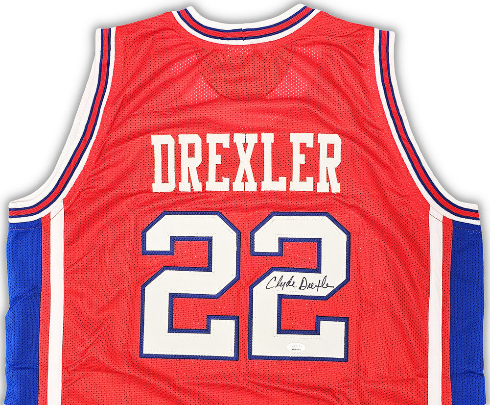 Houston Cougars Clyde Drexler Autographed Red Jersey JSA Image a