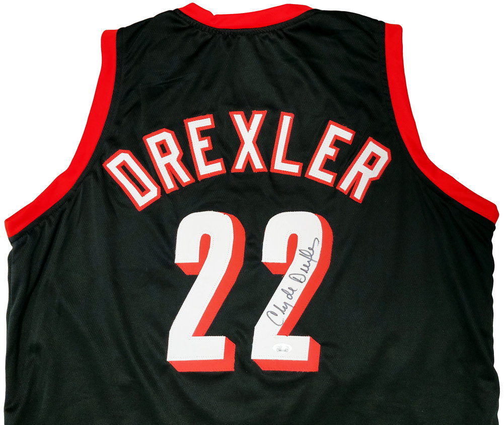 Portland Trailblazers Clyde Drexler Autographed Black Jersey The Glide JSA Image a