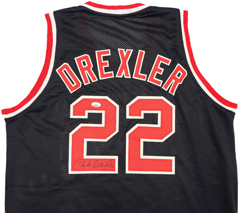 Portland Trailblazers Clyde Drexler Autographed Black & Red Jersey JSA Image a