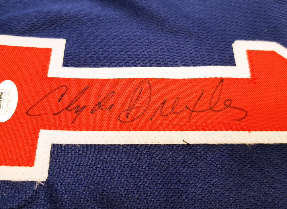 Team Usa Clyde Drexler Autographed Blue Jersey The Glide JSA Image a