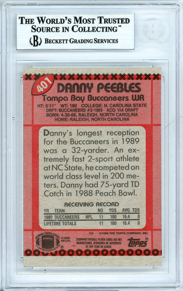 Danny Peebles Autographed 1990 Topps Card #401 Tampa Bay Buccaneers Beckett Beckett Image a
