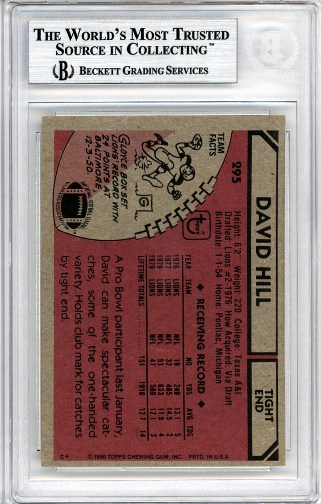David Hill Autographed 1980 Topps Card #295 Detroit Lions Beckett Beckett Image a