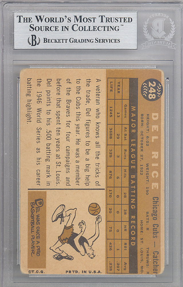 Del Rice Autographed 1960 Topps Card #248 Chicago Cubs Beckett Beckett Image a
