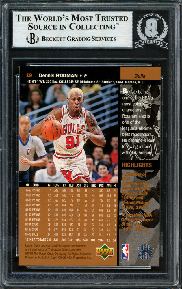 Dennis Rodman Autographed 1996-97 UDA Card #19 Chicago Bulls Beckett Beckett Image a