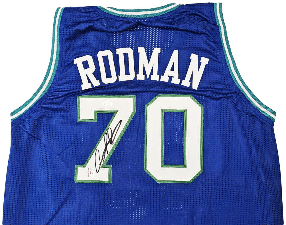 Dallas Mavericks Dennis Rodman Autographed Blue Jersey JSA Image a