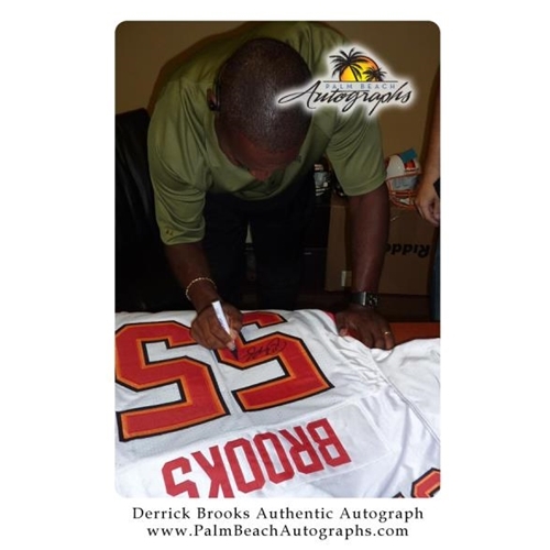 Derrick Brooks Autographed Signed Tampa Bay Buccaneers (White #55) Deluxe Framed Jersey - Brooks Holo Image a