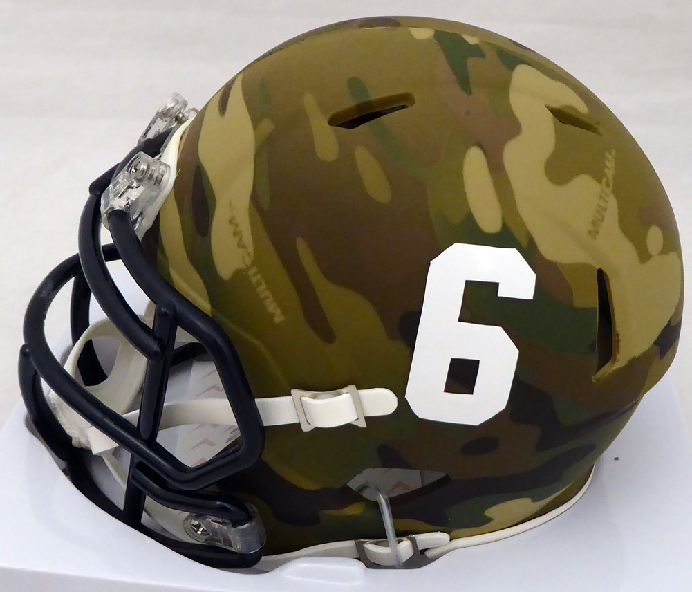 Devonta Smith Autographed Alabama Crimson Tide Camo Speed Mini Helmet Beckett Beckett Image a