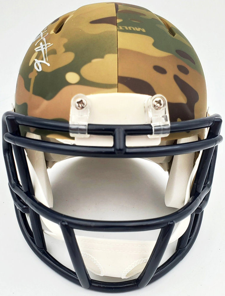 Devonta Smith Autographed Alabama Crimson Tide Camo Speed Mini Helmet Beckett Beckett Image a