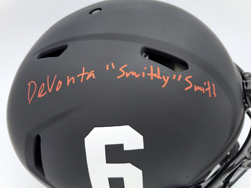 Devonta Smith Autographed Signed Alabama Crimson Tide Eclipse Black Full Size Authentic Speed Helmet Smitty Beckett Beckett Image a