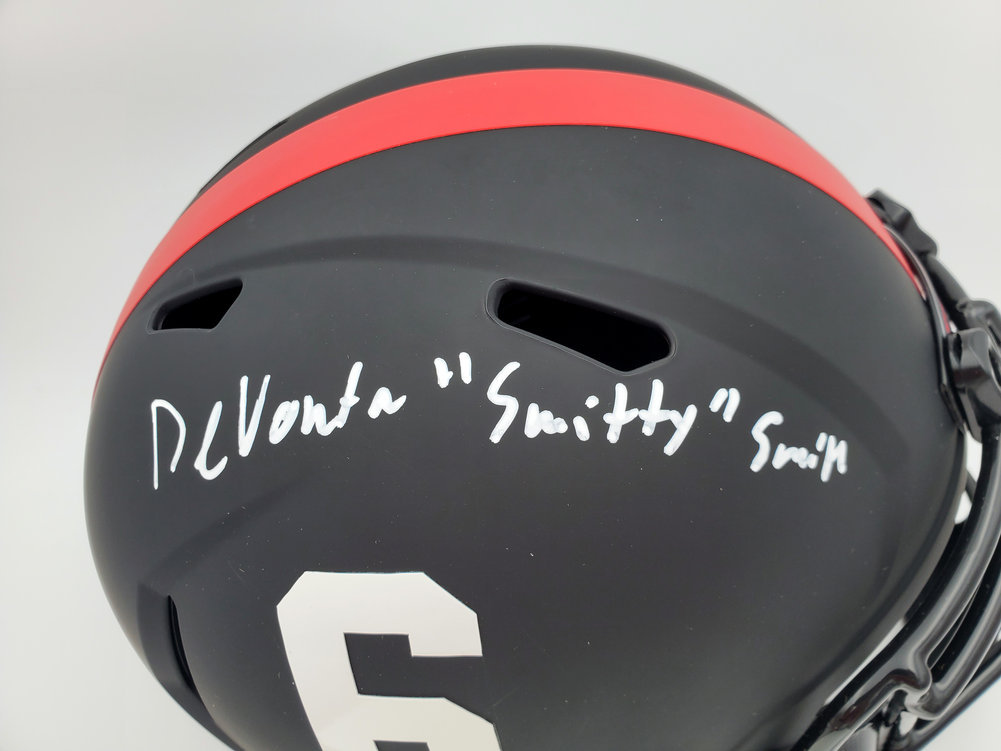 Devonta Smith Autographed Signed Alabama Crimson Tide Eclipse Black Full Size Replica Speed Helmet Smitty Beckett Beckett Image a