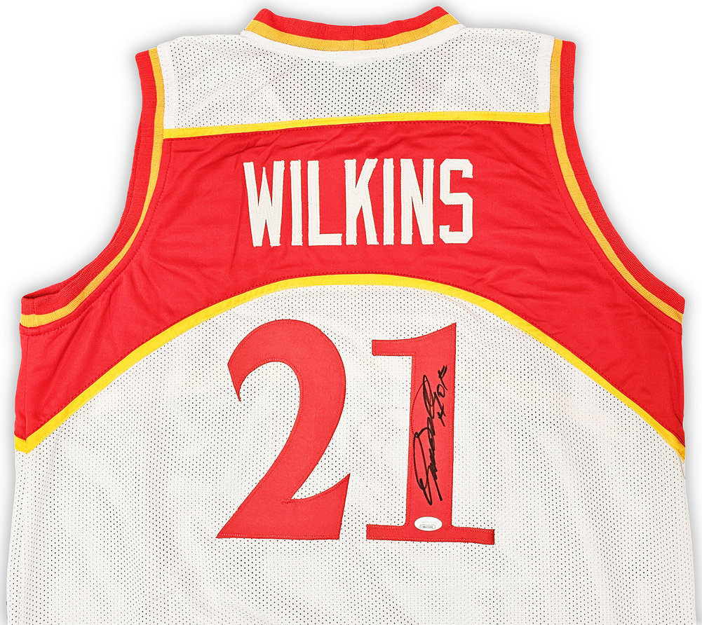 Atlanta Hawks Dominique Wilkins Autographed White Jersey "HOF" JSA Image a