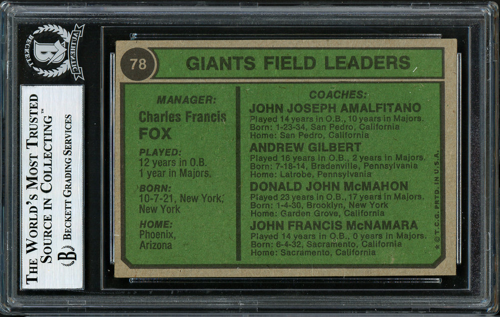 Don Mcmahon Autographed 1974 Topps Card #78 San Francisco Giants Beckett Beckett Image a