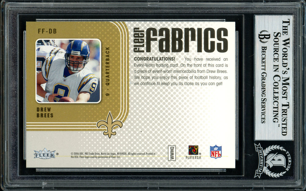 Drew Brees Autographed Signed Memorabilia 06 Fleer Fabrics Jersey Card Ff Db San Diego Chargers Beckett Authentic Drew Brees Autographed Signed Memorabilia 06 Fleer Fabrics Jersey Card Ff Db San Diego Chargers Beckett Authentic