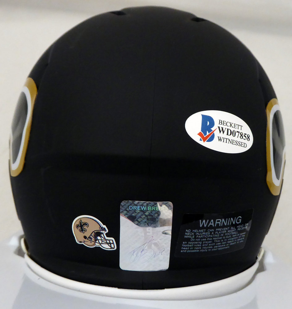 Drew Brees Autographed Signed New Orleans Saints Amp Black Speed Mini Helmet In Gold Beckett Beckett Image a