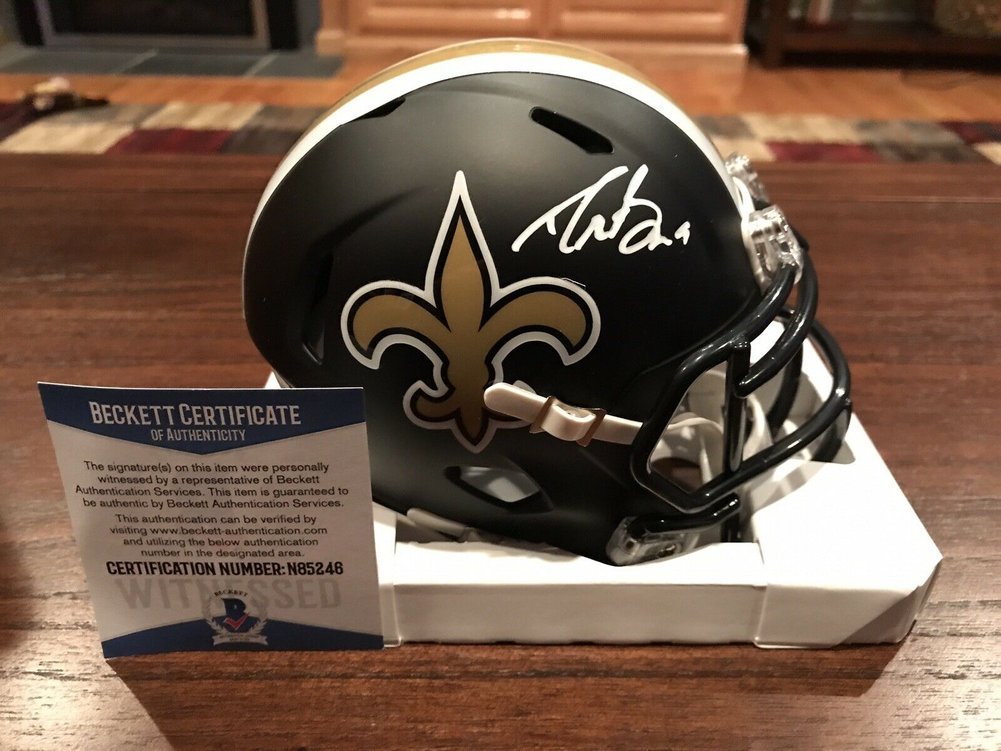 Drew Brees Autographed Signed New Orleans Saints Matte Black Mini Helmet Beckett Gtsm