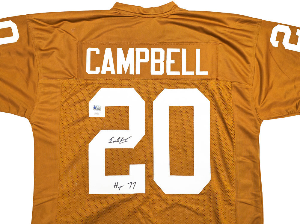 Texas Longhorns Earl Campbell Autographed Orange Jersey "Ht 77" JSA Image a